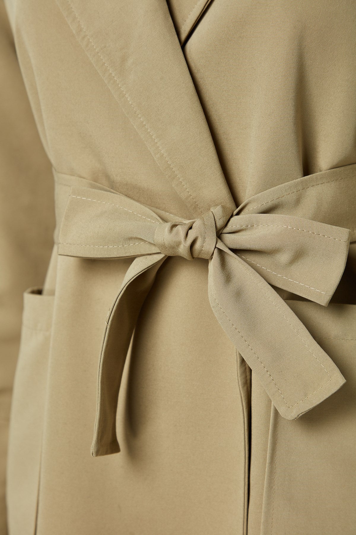 Beige Oversize Wide Cut Belted Sleeve Detailed Pockets Water Repellent Long Trench Coat Twoaw24tr000