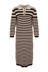 Black Polo Neck Striped Knitwear Dress Tctaw24eb00026