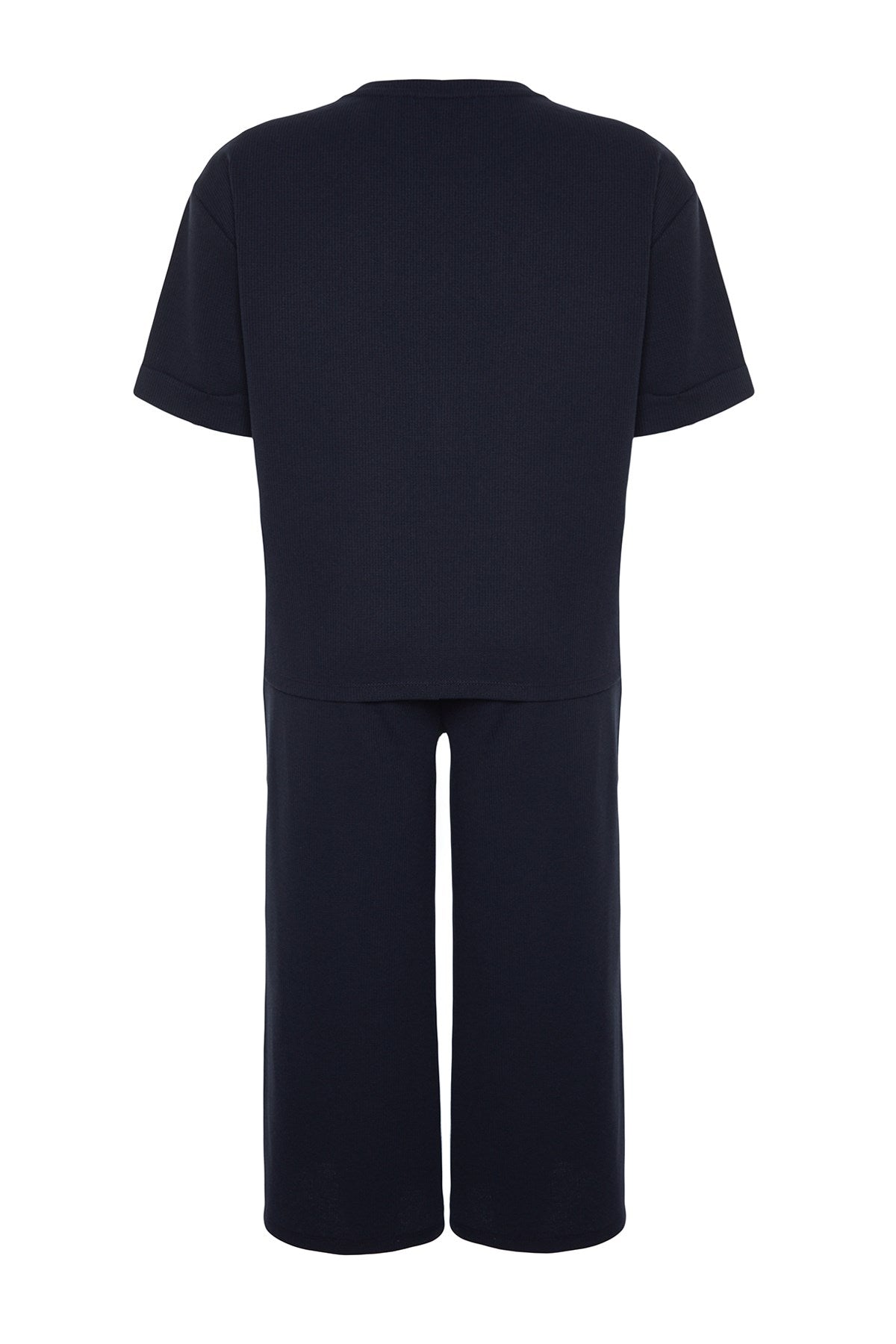 Navy Blue Textured Knitted Bottom Top Suit Tbbaw24cp00020