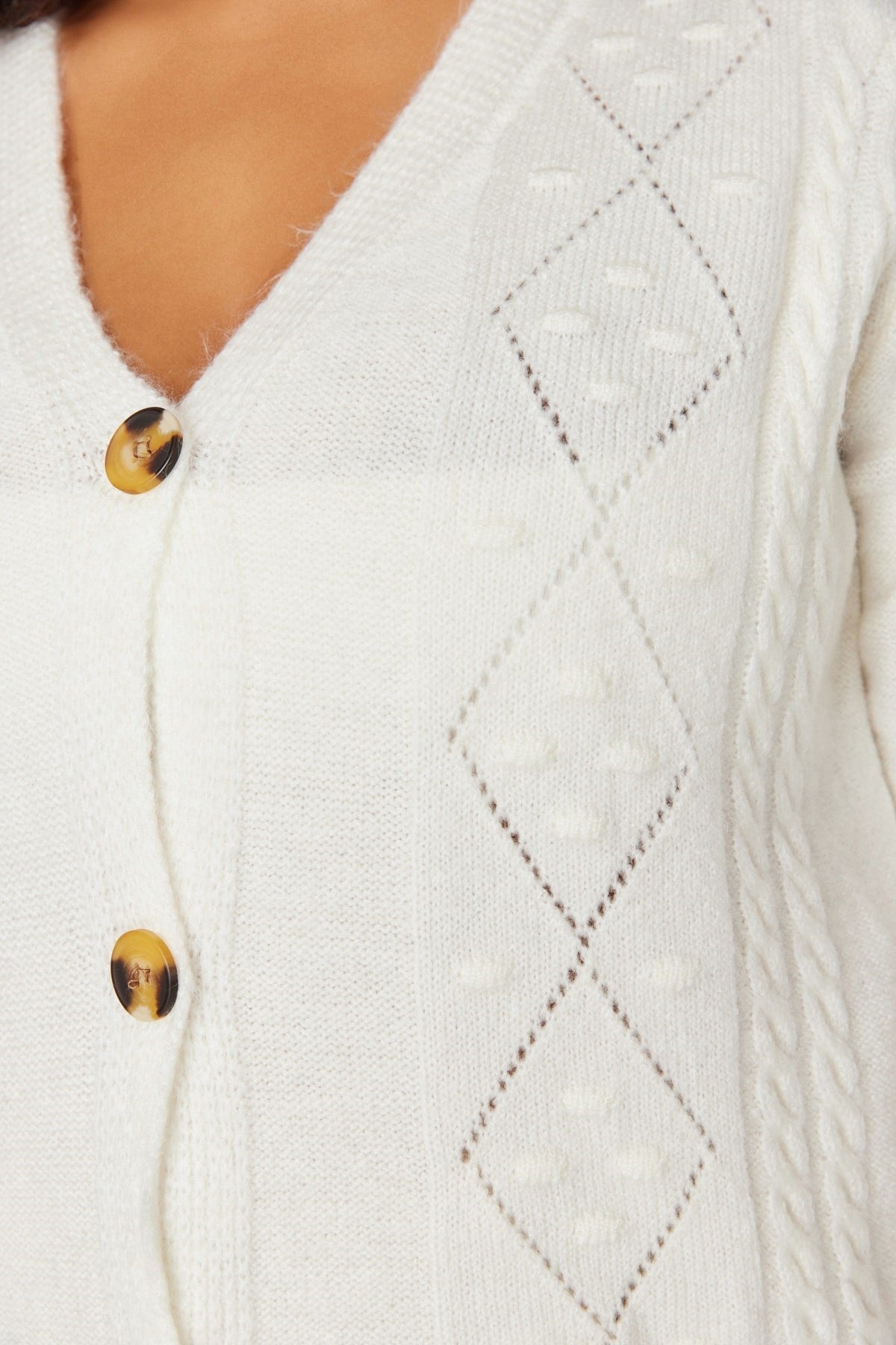 Cream Knit Detailed Knitwear Cardigan Tbbaw23av00060