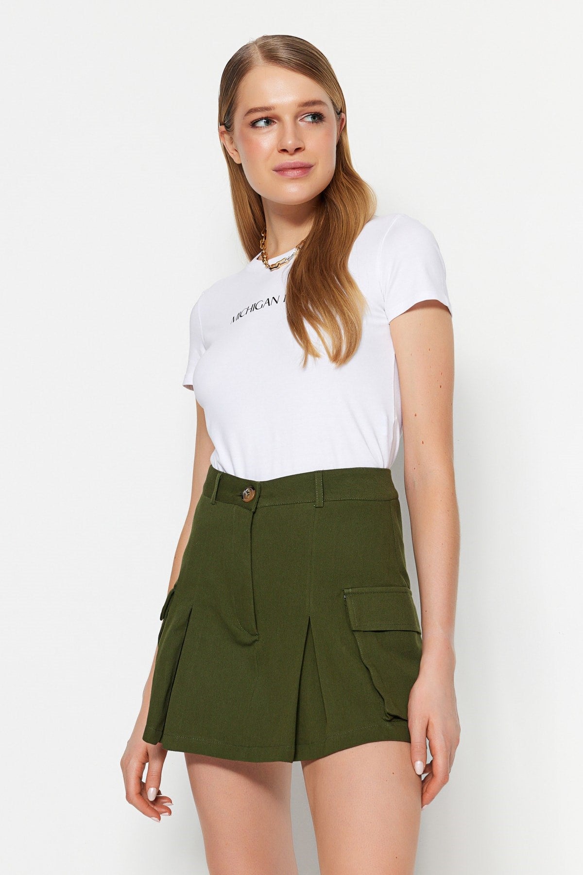 Khaki Cargo Pocket Woven Shorts Skirt Twoss23sr00041