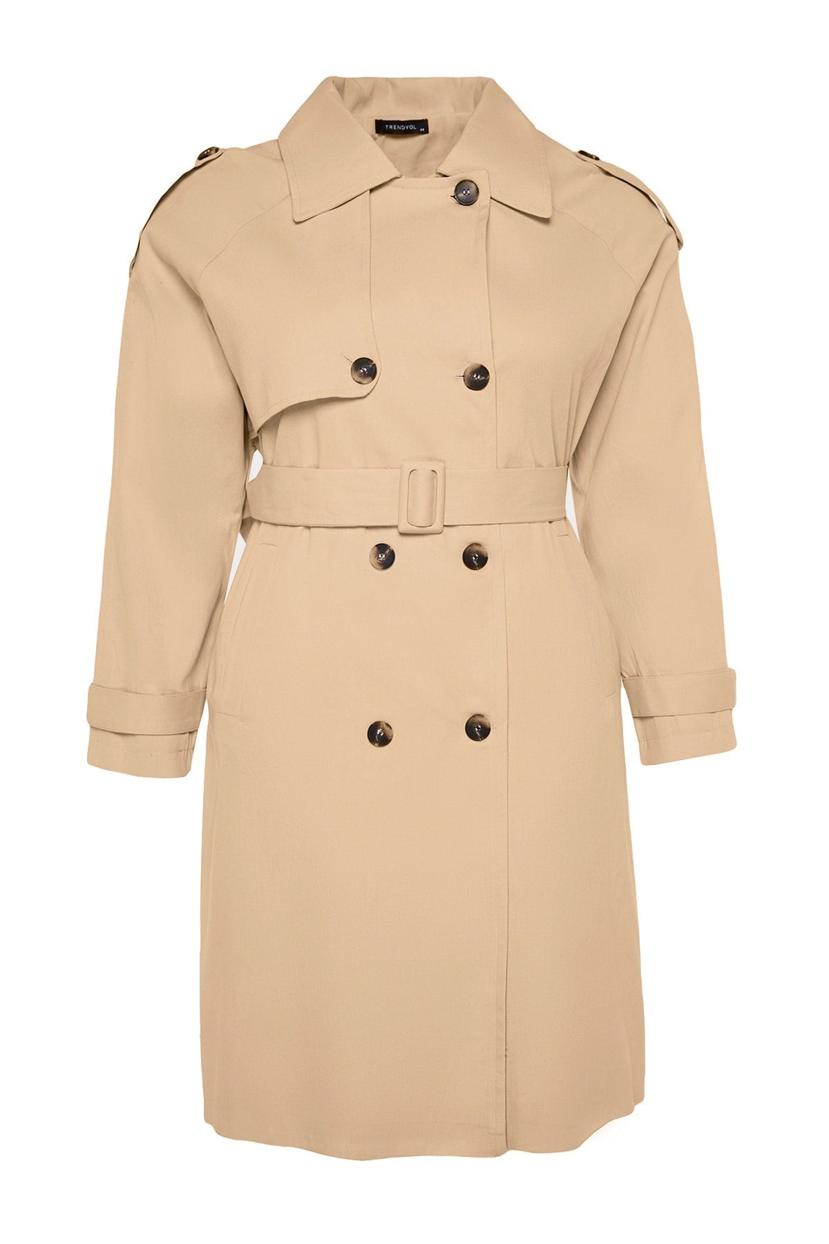 Beige Waist Belted Gabardine Trench Coat Tbbaw24bm00002