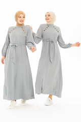 Nur Button Detailed Grey Burkini Dress 5228 T21el3m5228