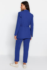 Stone Binding Detailed Lined Crepe Jacket-pants Woven Bottom Top Suit Tctss23us00044