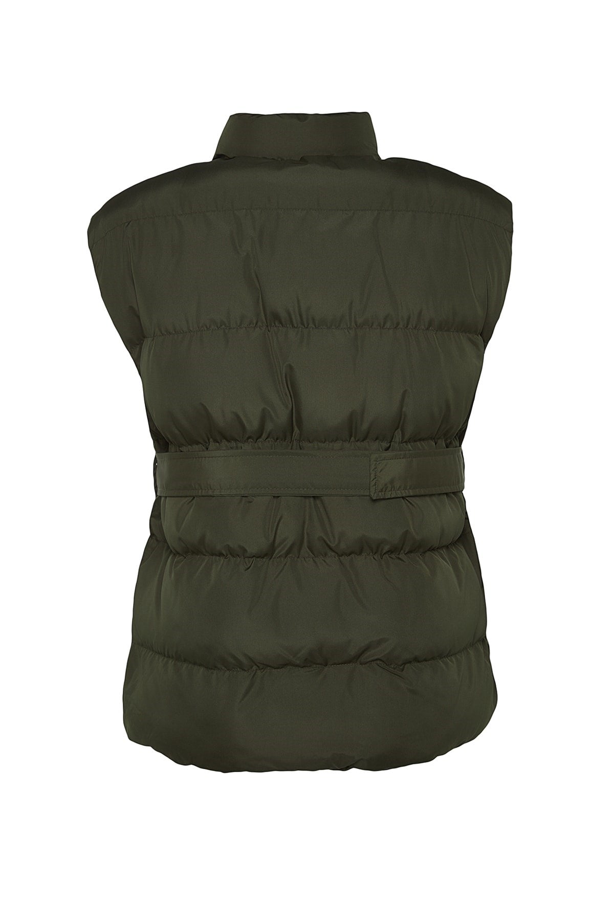 Khaki Waist Belt Detailed Quilted Vest Tbbaw24bh00001