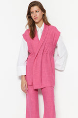 Fuchsia Tie Linen Look Kimono-pants Set Tctss23us00061