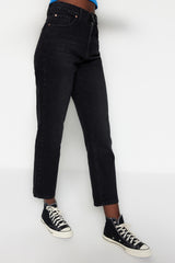 Black High Waist Straight Jeans Twoss23je00089