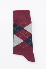 Men's Burgundy-navy Patterned Socket Socks 4a2523100020