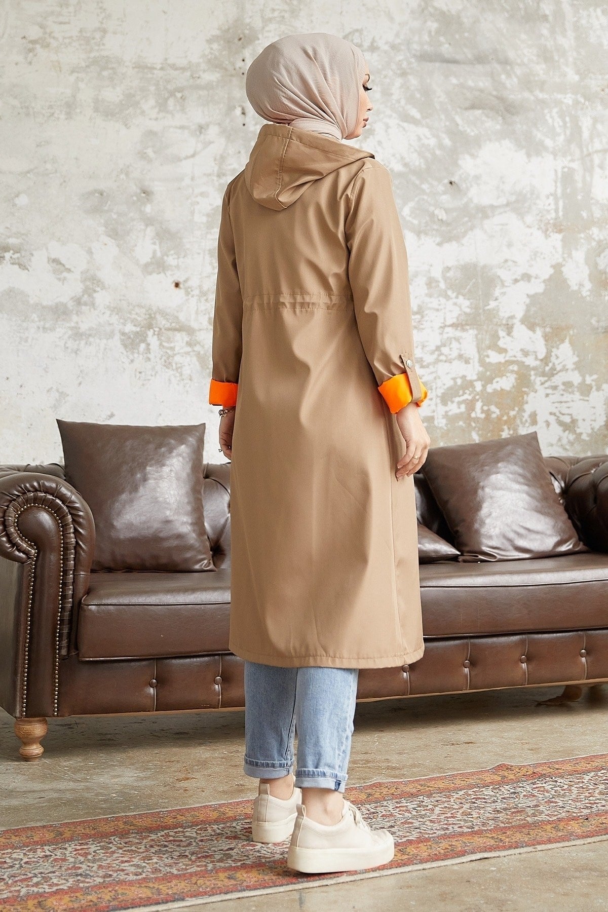 Neon Trench Hooded Sweatshirt At Waist - Taba\ Orange Ms00or12093