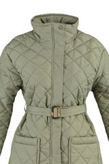 Green Oversize Belt Water Repellent Quilted Coat Twoaw23mo00170