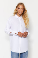 White Ruffle Detailed Cotton Woven Shirt Tctaw24tg00016