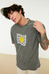 Men's Relaxed/casual Cut Age/faded Effect Lettering Printed 1 Cotton T-shirt Tmnss22ts0237