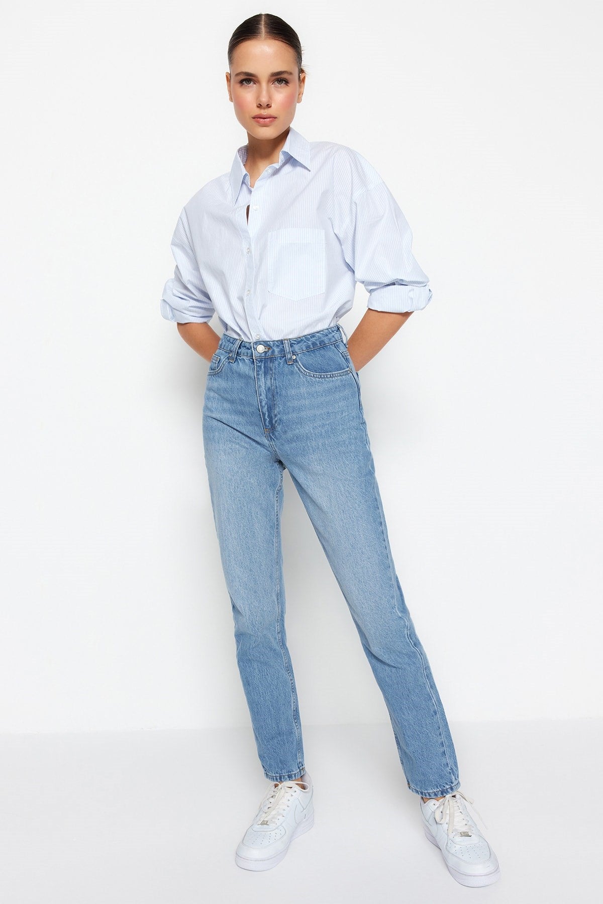 Blue High Waist Straight Jeans Twoss22je0653