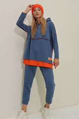 Women's Indigo Floor Hooded Sweatshirt And Tracksuit Two-piece Suit Alc-x7144