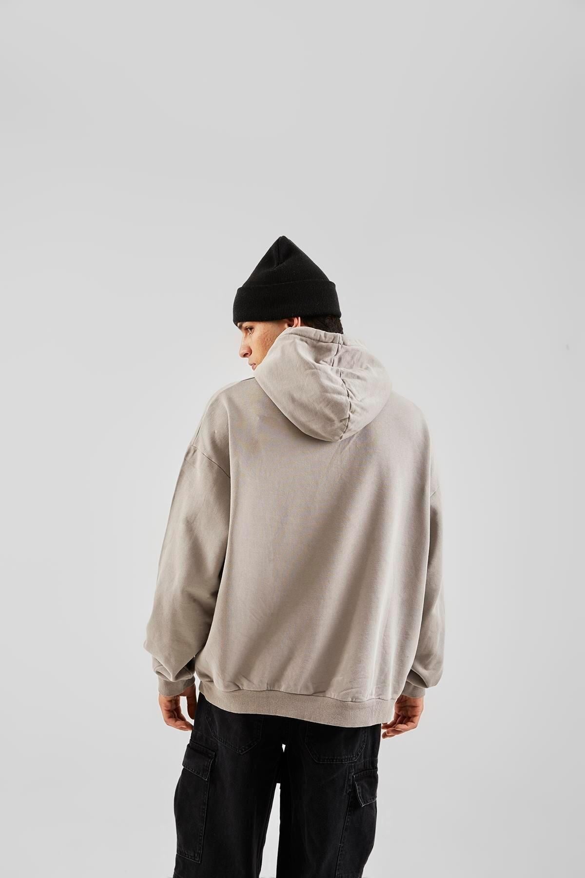 Elevate Printed Ice Grey Oversize Hoodie Flaw-093-038-006