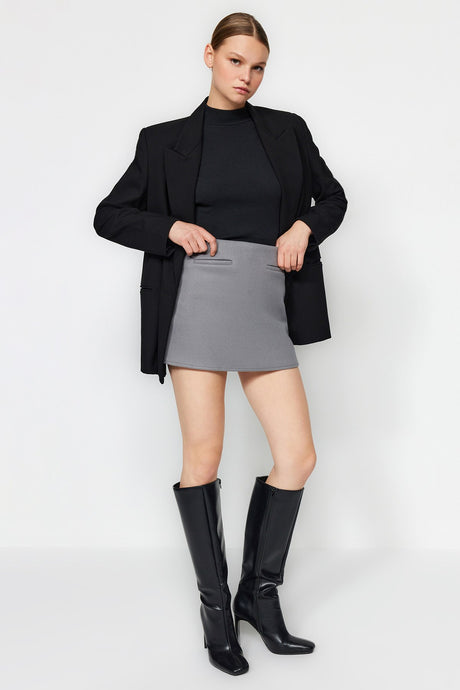 Grey Pocket Detailed Woven Shorts Skirt Twoaw24sr00079