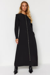 Black Full Length Zipper Crepe Cap Dress Tctaw24eb00085