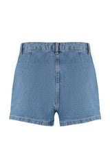 Blue Pleated Regular Waist Denim Shorts Skirt Twoss22sr00163