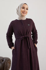 Mini Belted Zipper Abaya - Purple Ms00tz6011