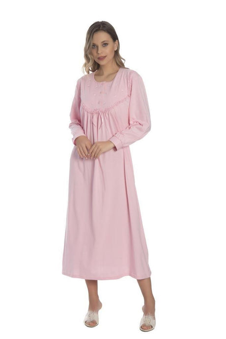 Women's White Cotton Long Sleeve Combed Nightgown 9005 478115