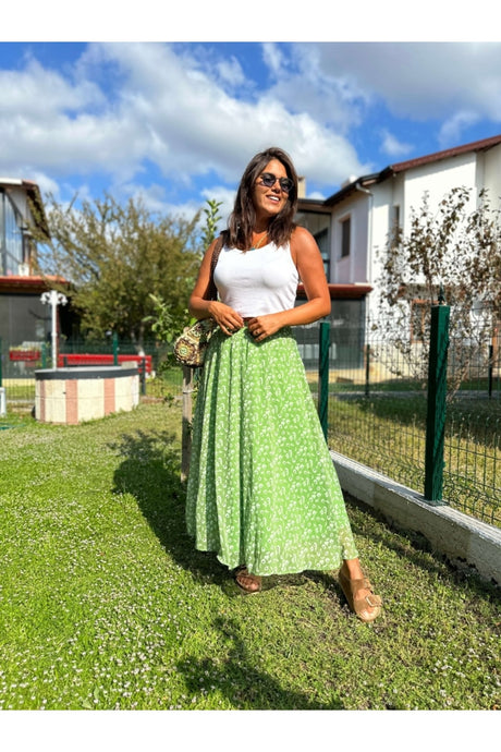 Flared Skirt With Green Waist 1207-green