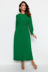 Green Accessory Detailed Aerobin Woven Dress Tctaw24eb00067