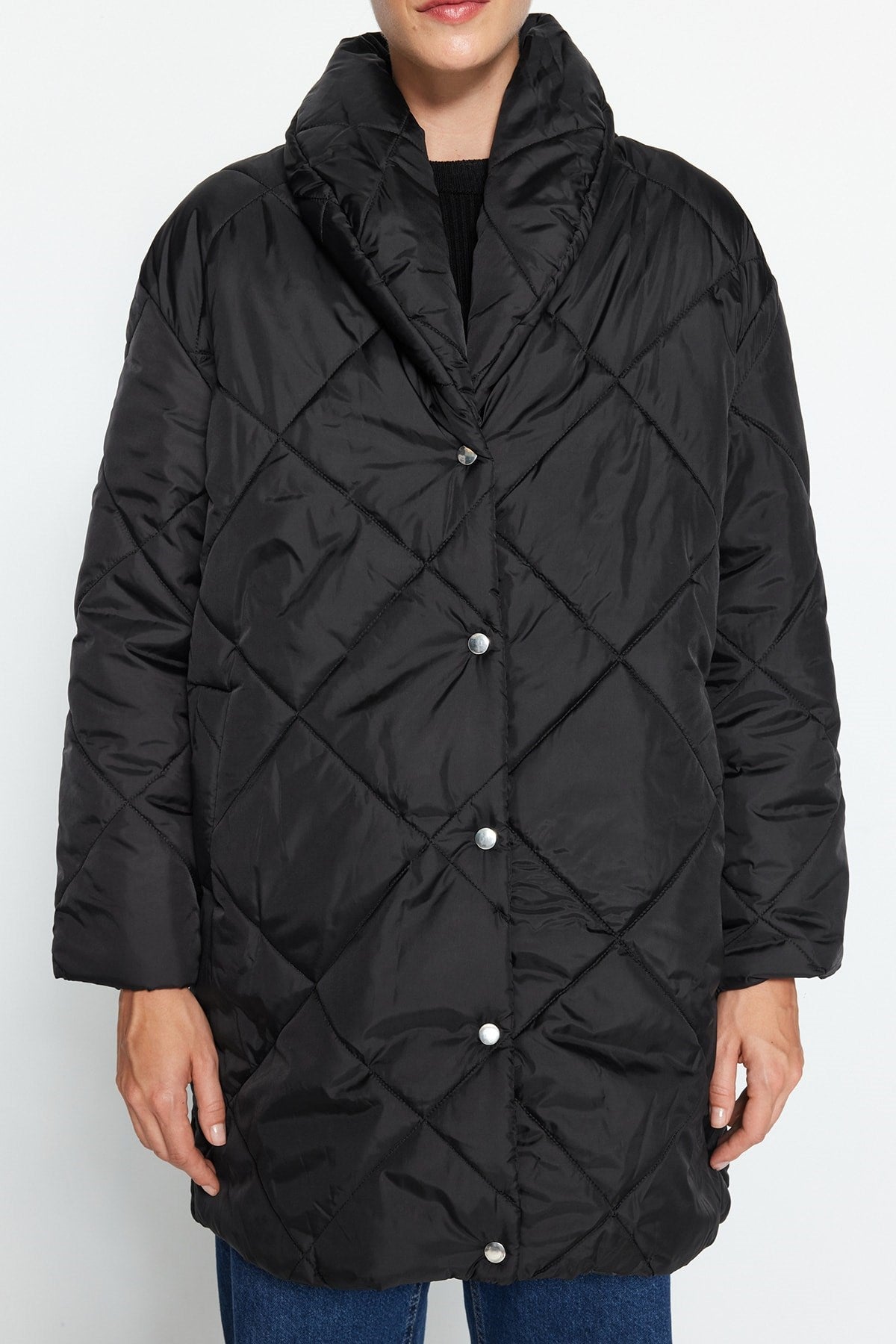 Black Oversize Quilted Inflatable Coat Twoaw22mo0069