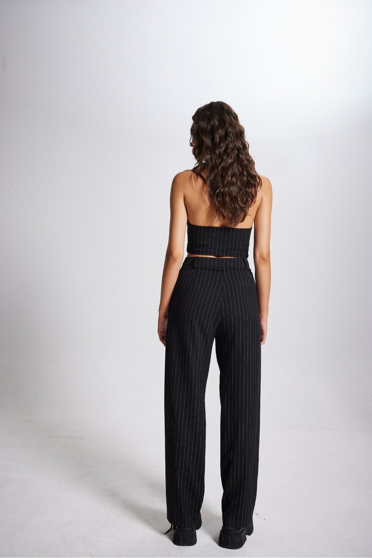 High Waist Fabric Striped Pants Black Hlstripedpants