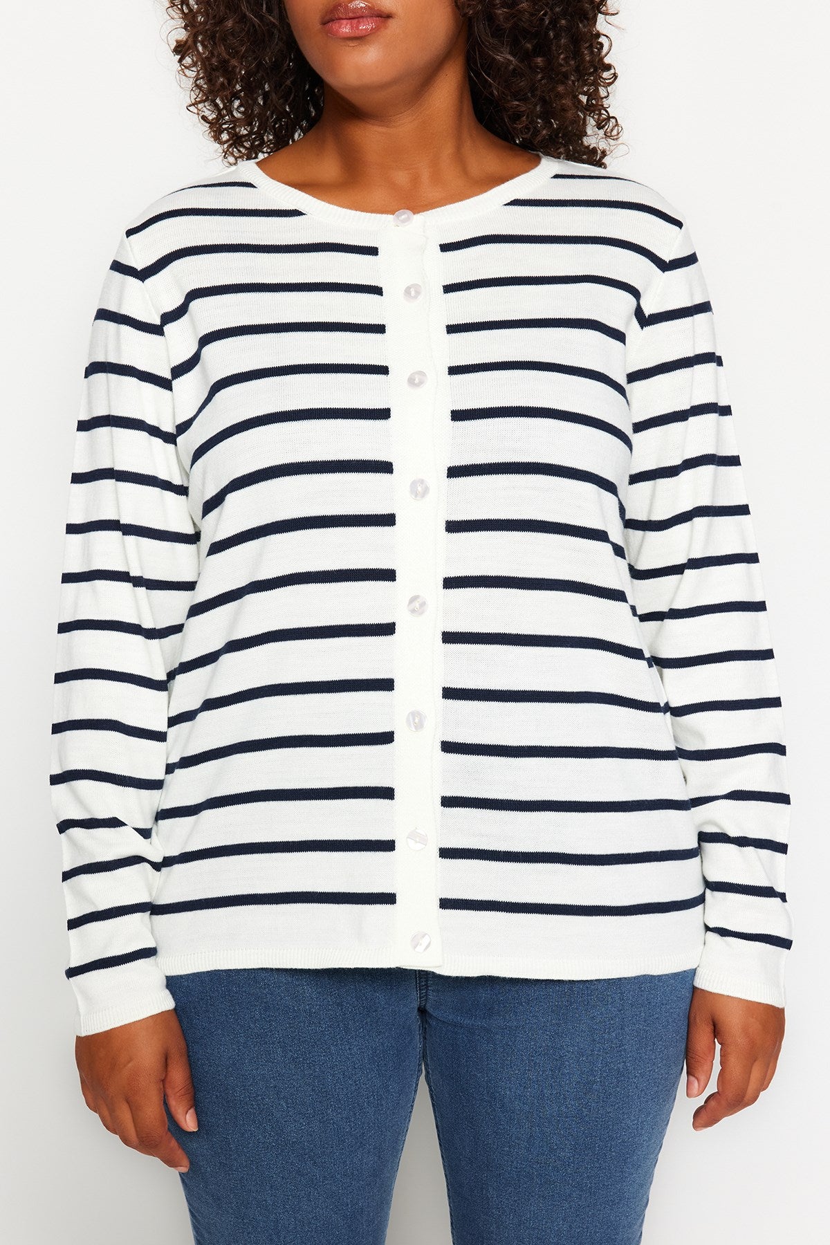 Ecru Striped Knitwear Cardigan Tbbaw24av00028