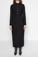 Black Gold Button Detailed Knitted Dress Tctaw24eb00108