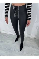 Corset Detailed Matte Leather Leggings Ey-1088