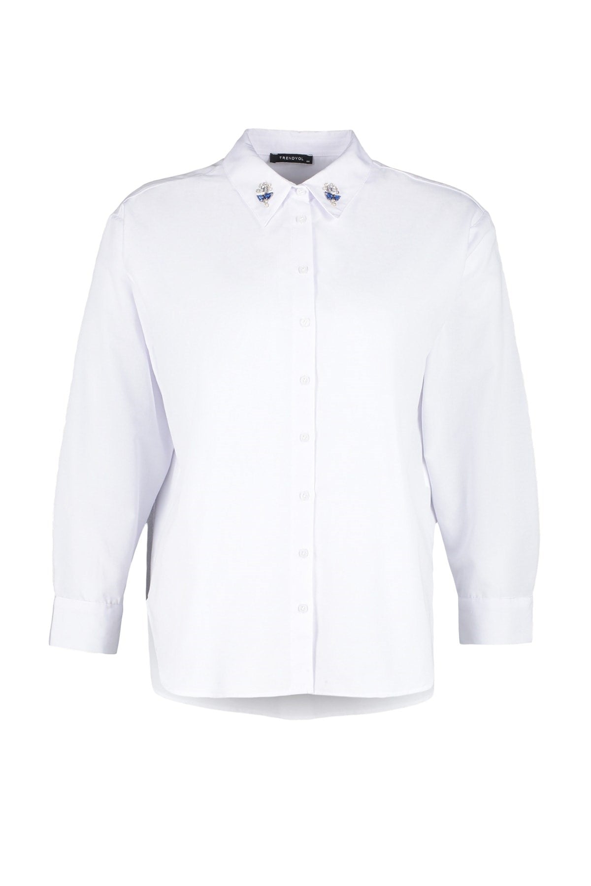 White Oversize Woven Collar Stone Shirt Tbbss23ax00007