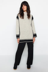 Black Casual Cut Knitwear Striped Tunic-pants Bottom-top Suit Tctaw24us00057