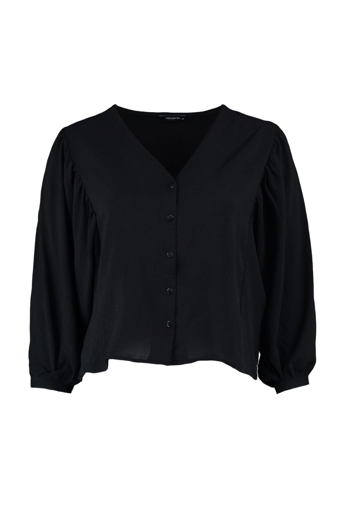 Black V Neck Aeorobin Woven Shirt Tbbaw23ax00045