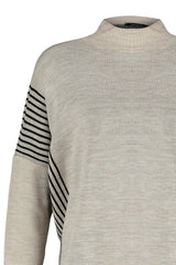 Beige Striped Knitwear Poncho Sweater Tctaw23kz00076