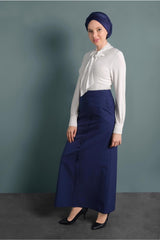 Women's Navy Blue (indigo) Front Buttoned Belted Skirt 6319 20yetktr6319