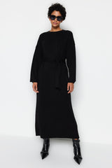 Black Belted Ribana Knitwear Dress Tctaw24eb00008