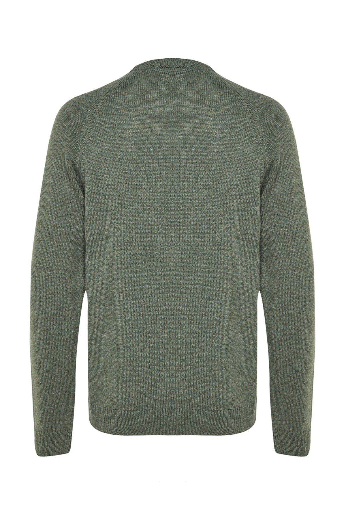 Grey Men's Slim Fit Crew Neck Raglan Sleeve Textured Wool Blended Knitwear Sweater Tmnaw22kz0290