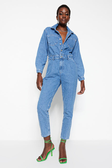 Blue Waist Detailed Denim Jumpsuit Twoaw23tu00065