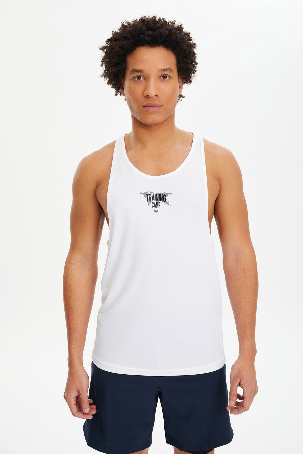 Men's White Thin Airborne Fabric Sleeveless Printed Zero Sleeve Weightlifting Sports Casual Athlete 