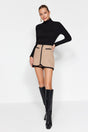 Beige Stripe Detailed Tweed Woven Shorts Skirt Twoaw24sr00058