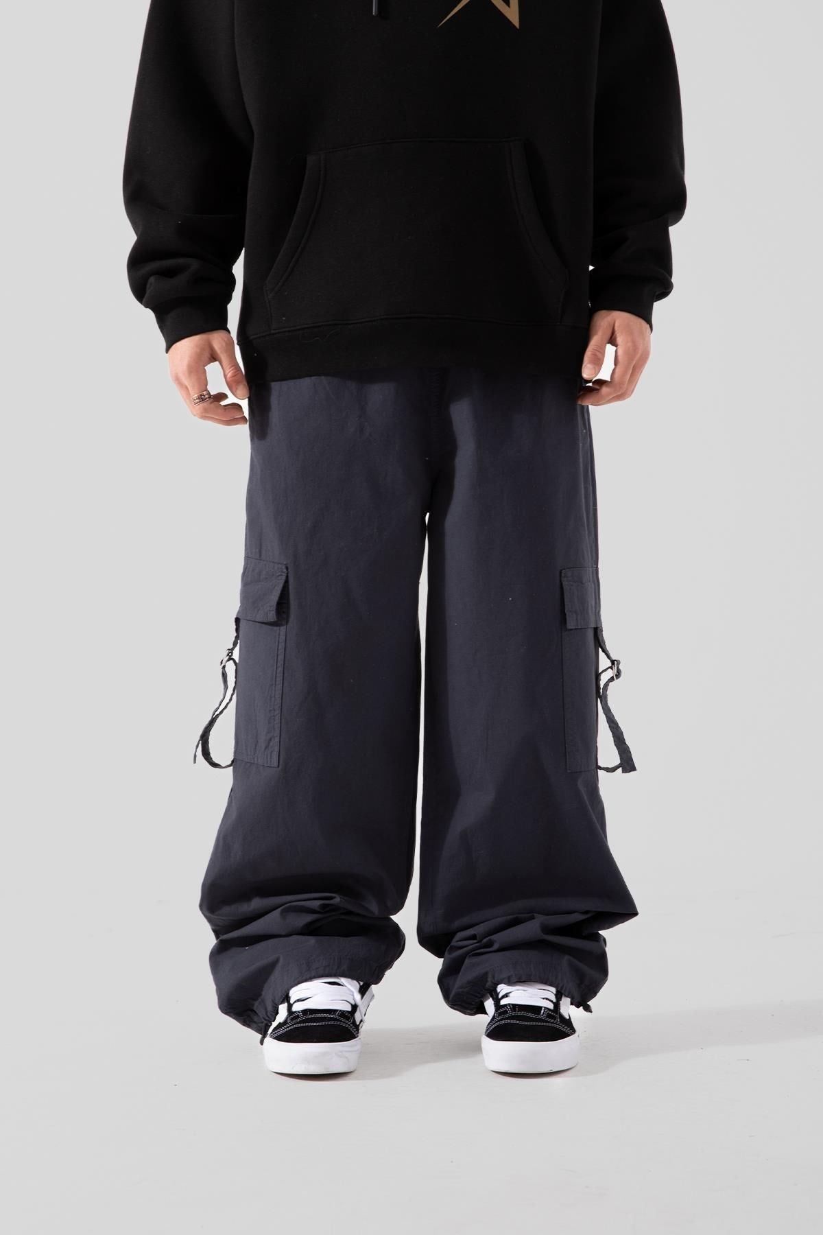 Navy Blue Cargo Pants With Stopper Buckle Flaw-062-002-073