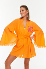 Orange Embroidery Detailed Beach Kimono&beach Kaftan Tbess22km0045