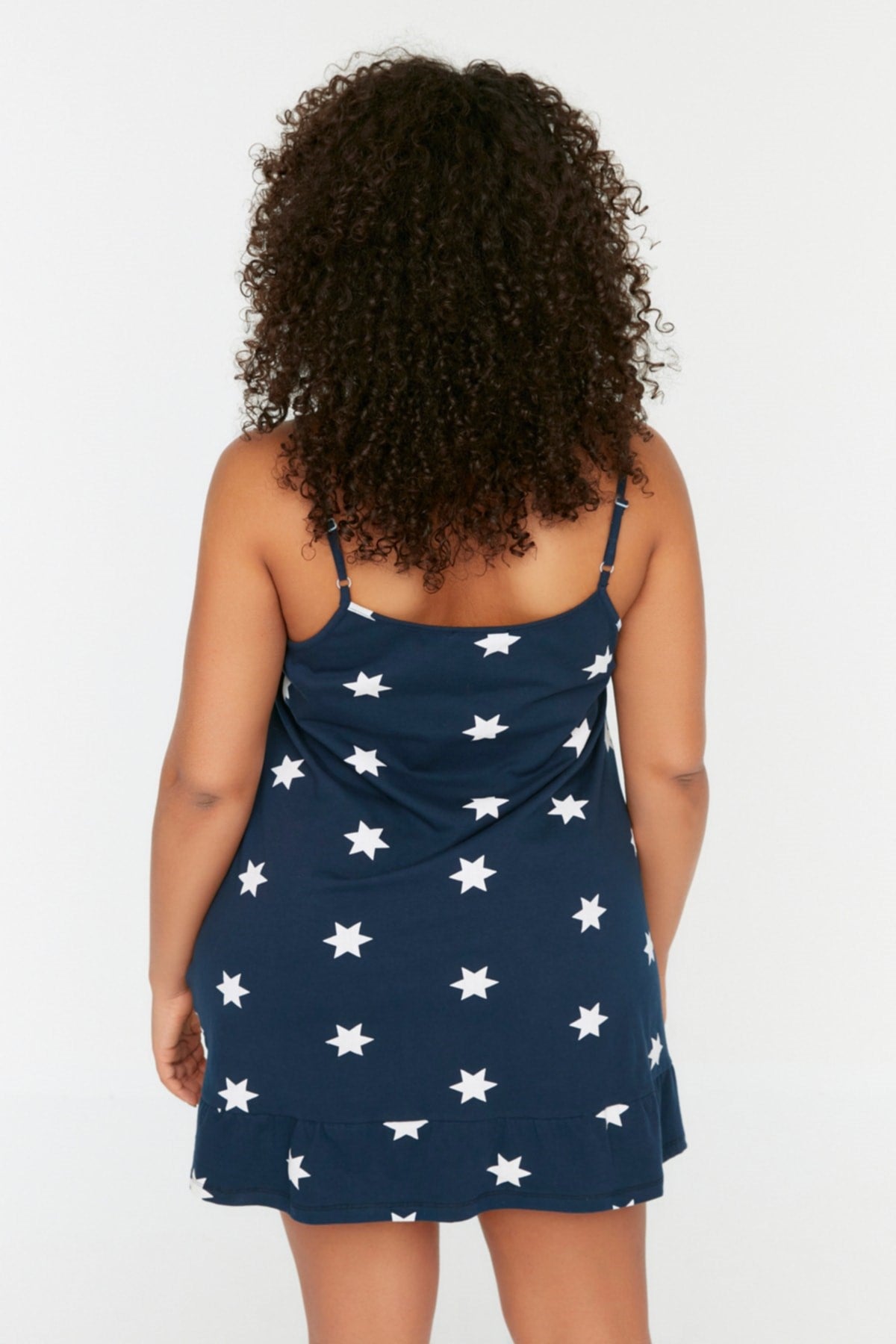 Navy Blue Strappy Printed Knitted Nightgown Tbbss22gc0049