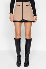 Beige Stripe Detailed Tweed Woven Shorts Skirt Twoaw24sr00058