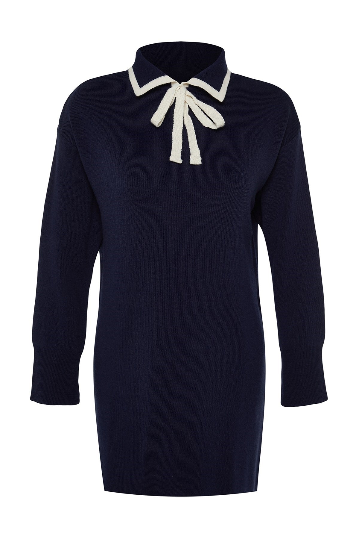 Navy Blue Collar Detailed Knitwear Sweater Tctaw24ak00053