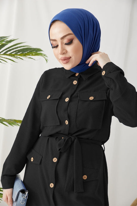 Seya Ayrobin Tunic With Button Belt - Black Ms00mc0505