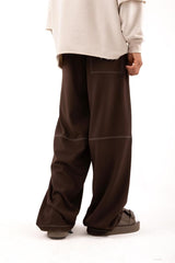 Effective Stitching Detailed Skater Fit Brown Fabric Pants Flaw-015-002-040