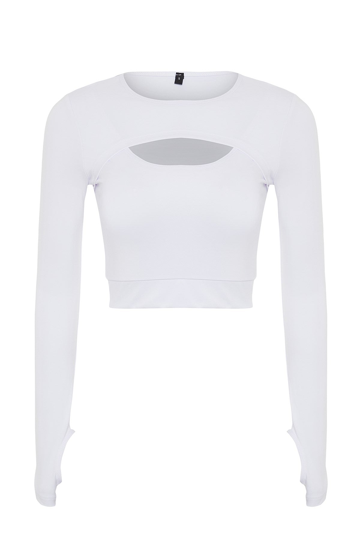 Black Crop Window/cut Out And Thumb Hole Detailed Crew Neck Sports Blouse Twoaw22bz0481