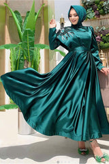 Women's Green (emerald) Stone Detailed Ruffle Evening Dress T 7099 22yabltr7099